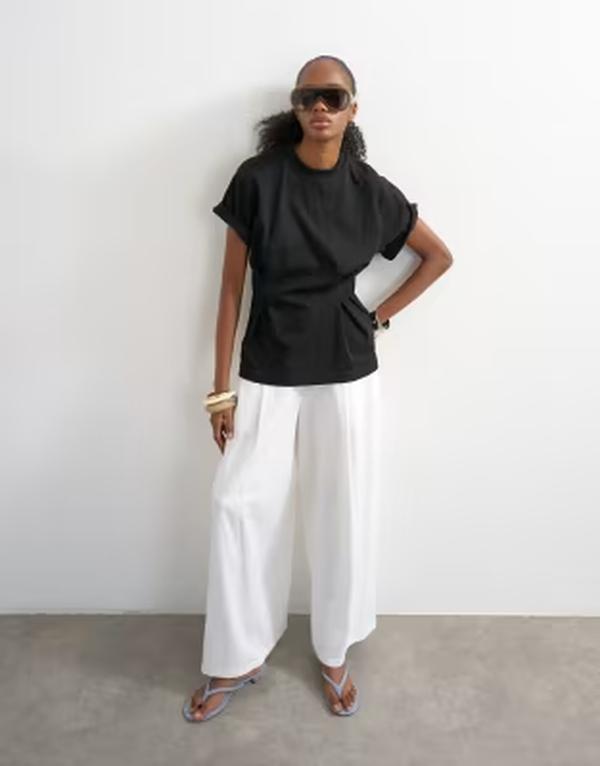 とっ始め販売店 レディース トップス プルオーバー Topshop roll sleeve cinch tee Black 黒いこと
