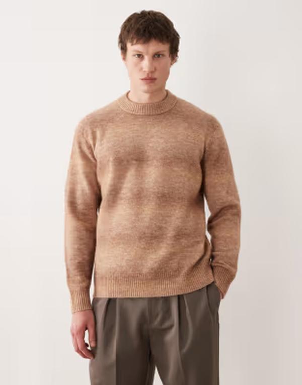 セレクティッド メンズ アウター 編み物・プルオーバー Selected ombre knit sweater Chocolate Chip 黒茶
