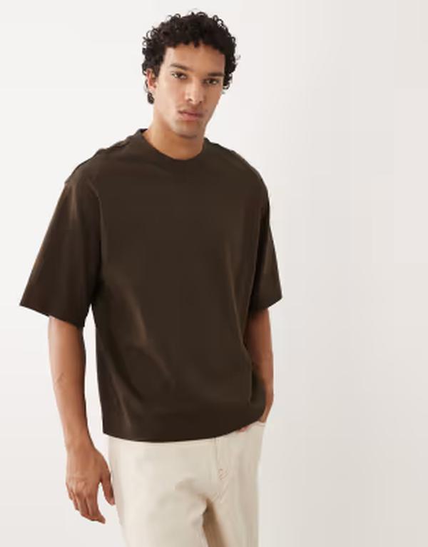 セレクティッド メンズ トップス Tシャツ コットン Selected 100% cotton oversized heavyweight 220gsm T-shirt Delicioso ブラウン