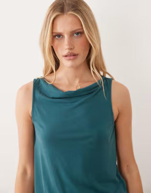 別墅 レディース トップス より良い ノースリーブ VILA cowl neck sleeveless top インチ deep atlantic deep 青色