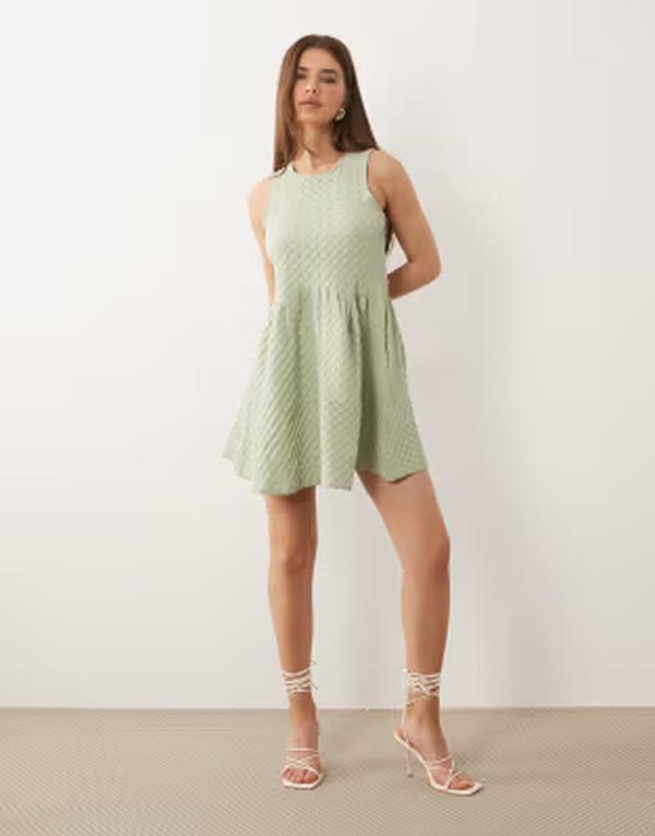 ヴィラ レディース トップス ワンピース ミニ VILA flippy hem textured mini dress in daiquiri green グリーン|ReVida 店