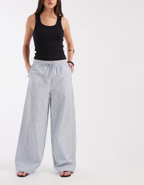 オンリー レディース ボトムス 心地好いズボン下 ONLY pull on pants インチ light blue stripes LIGHT BLUE 青み