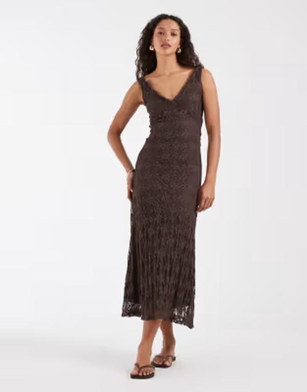 オンリー レディース トップス ワンピース Vネック レース マキシ ONLY v-neck lace maxi dress BROWN ブラウン|ReVida 店