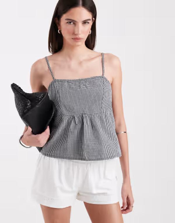 オンリー レディース トップス シャツ ギンガムチェック ギンガム ONLY cami top gingham Black ブラック｜ReVida 店