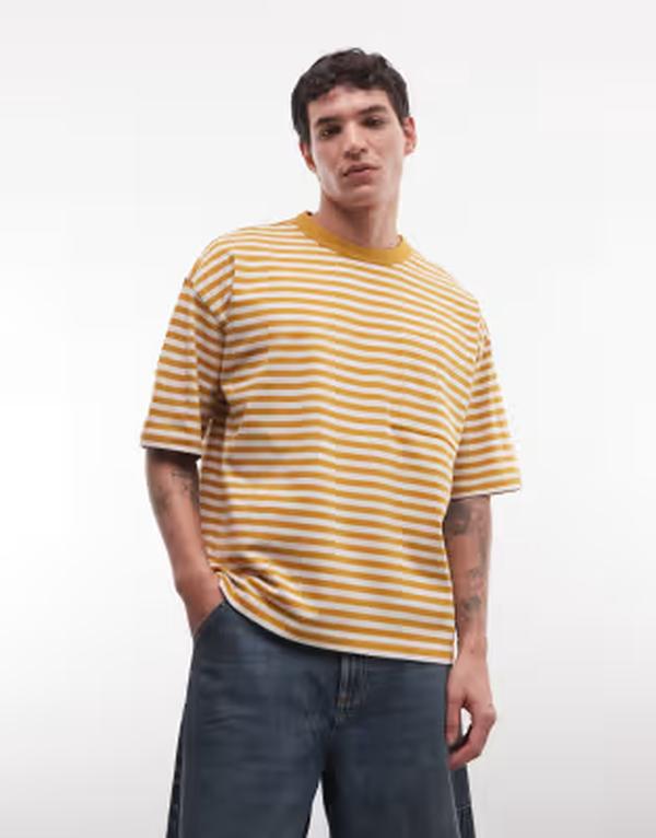 エイソス メンズ トップス Tシャツ ASOS DESIGN heavyweight boxy oversized T-shirt in yellow stripe Yellow Stripe イエロー