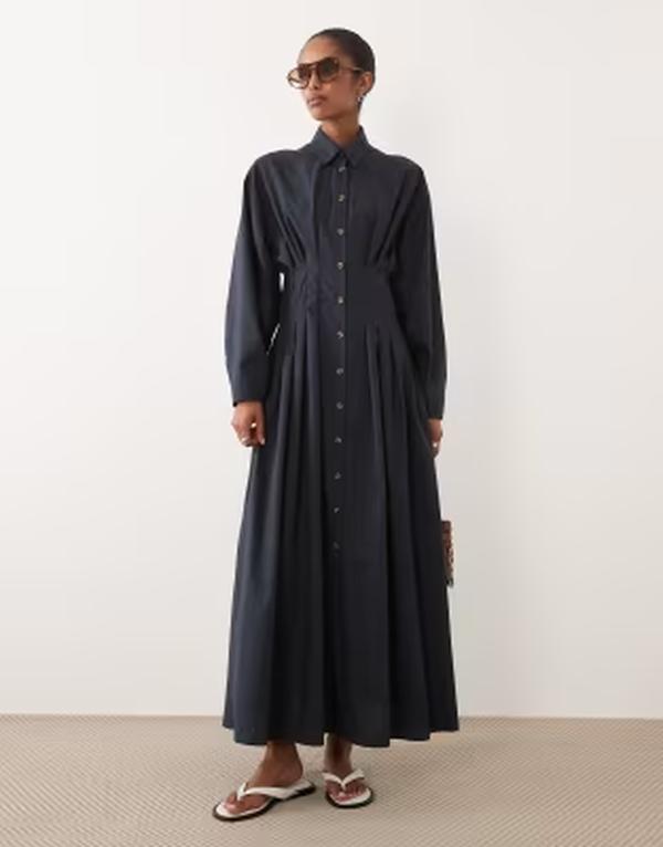 エイソス レディース トップス ワンピース シャツ マキシ ASOS DESIGN cinchedetail maxi shirt dress NAVY ネイビー｜ReVida 店 20,506円