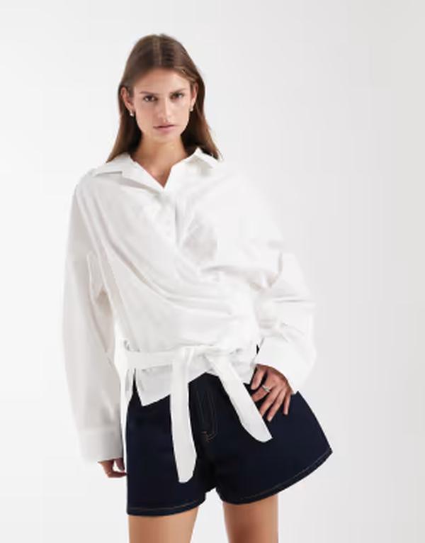 アンドアザーストーリーズ レディース トップス シャツ ギャザー コットン & Other Stories rich cotton frontie ruched wrap shirt WHITE ホワイト|ReVida 店