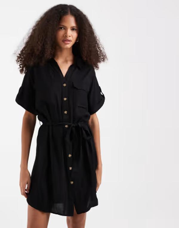 ヴェロモーダ レディース トップス ワンピース ミニ シャツ Vero Moda mini shirt dress with pockets Black ブラック｜ReVida 店