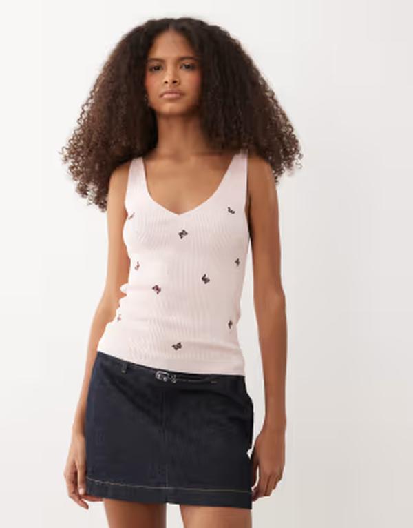 ジェイディーワイ レディース トップス より良い 編み物 JDY knitank top with butterfly embroidery PINK サクラ色