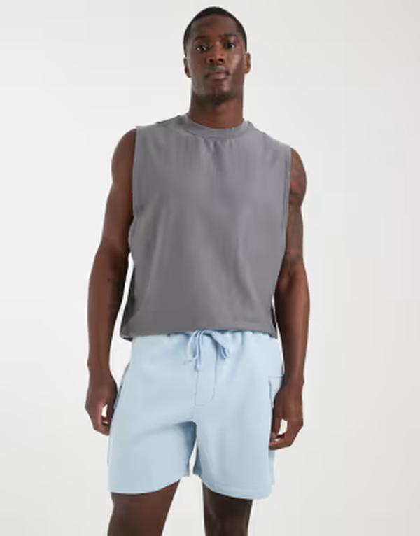 エイソス メンズ ボトムス 二分の一ズボン下・さる股引き 遊撃手ズボン下 ティーシャツ ASOS DESIGN cargo jersey shorts インチ light BLUE 青碧