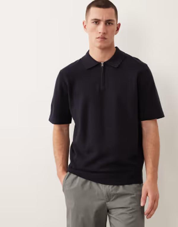ジャック アンド ジョーンズ メンズ トップス ポロシャツ ハーフジップ ニット Jack & Jones Premium half zip knit polo Night Sky ネイビー｜ReVida 店