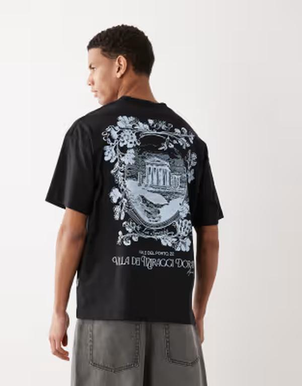 ジャック アンド ジョーンズ メンズ トップス Tシャツ プリント Jack & Jones oversized T-shirt with Italy back print Black ブラック｜ReVida 店
