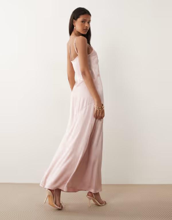 離宮 レディース トップス 衣装 繻子 マキシ VILA one shoulder strap detail satin maxi dress インチ light Sea pink サクラ色