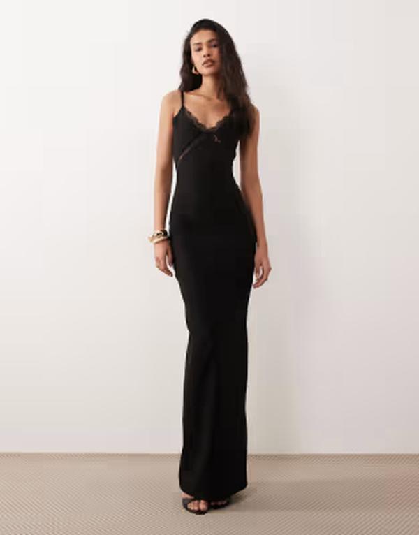 ベスパー レディース トップス 衣裳 スピード競技刈り込み スピード競技 マキシ Vesper bengaline lace trim cami maxi dress Black 黒いこと ワンピース-レディースファッション