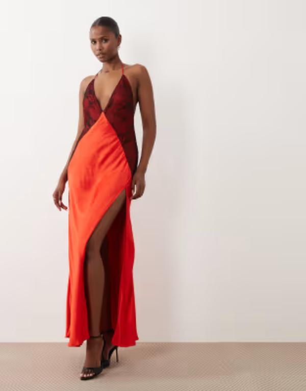 バードット レディース トップス ワンピース レース マキシ ホルター Bardot Estrella exclusive halter maxi dress with lace detail in fire Red レッド｜ReVida 店 43,080円