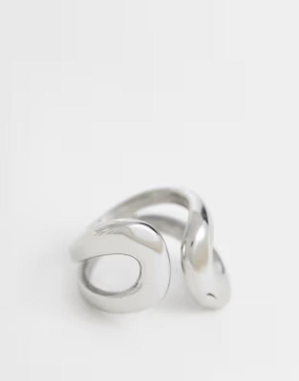 エイソス メンズ 佩び物 輪っか プルオーバー ASOS DESIGN waterproof stainlessteel open wraparound ring SILVER しろがね色