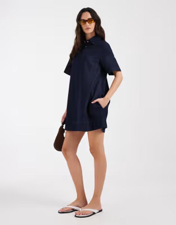 エイソス レディース トップス ワンピース ポロシャツ デニム ASOS DESIGN denim swing polo shirt dress in rinse デニム｜ReVida 店 16,860円