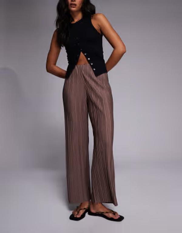 リバーアイランド レディース ボトムス カジュアルパンツ ワイドレッグ River Island pliss wide leg pants BEIGE ベージュ｜ReVida 店