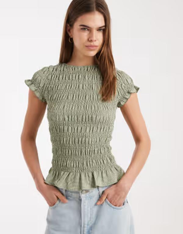 デイジーストリート レディース トップス シャツ Daisy Street shirred short sleeve toplaid GREEN グリーン|ReVida 店