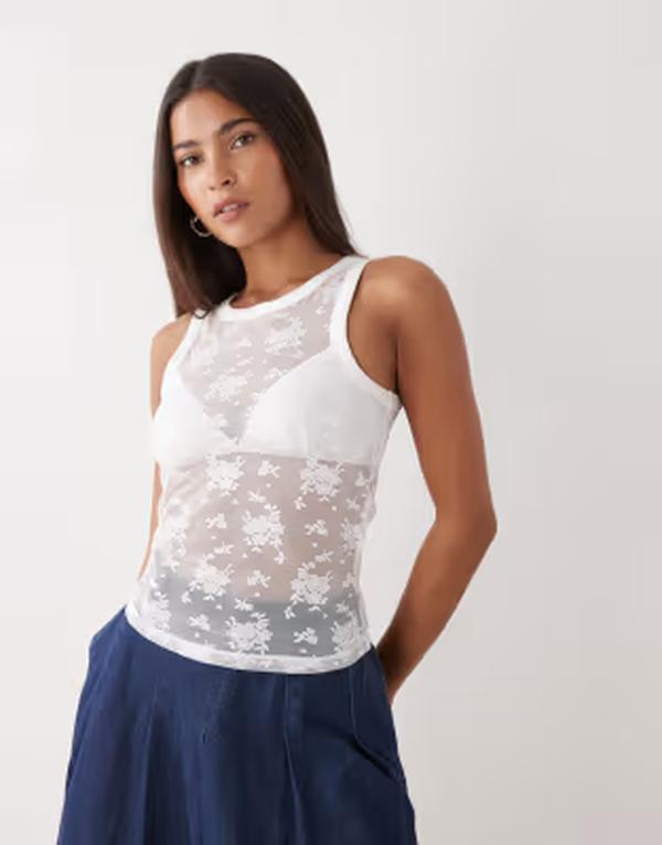 ノイジーメイ レディース トップス タンクトップ レース Noisy May lace tank top Cloudancer ホワイト｜ReVida 店
