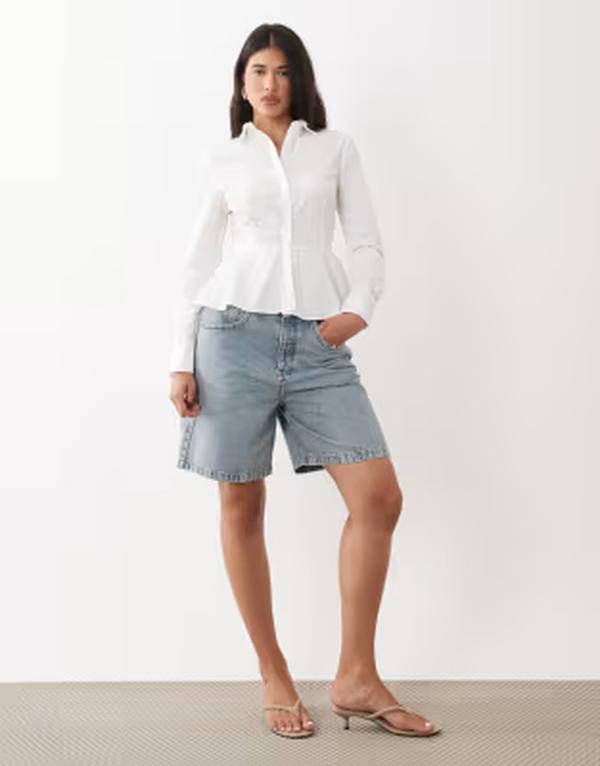 エイソス レディース トップス シャツ ASOS DESIGN cinch peplum shirt White ホワイト｜ReVida 店