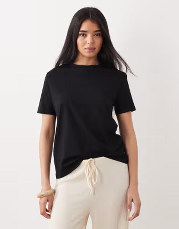 マンゴ レディース トップス Tシャツ Mango round neck t-shirt Black ブラック|ReVida 店