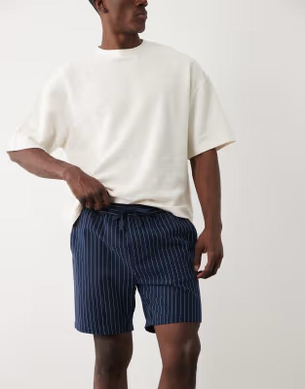 スリードベア メンズ ボトムス 二分の一ズボン下・さる股引き 遊撃手ズボン下 Threadbare shorts blue pinstripe NAVY 米国海軍 メンズファッション-ズボン・パンツ