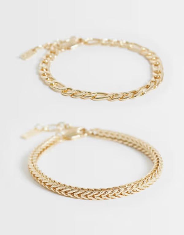 エイソス メンズ 添え物 ブレスレット・バングル・アンクレット ASOS DESIGN 2 pack figaro and snake link chain bracelet GOLD ゴールド