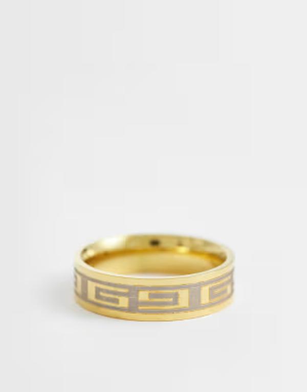 エイソス メンズ 佩び物 輪っか プルオーバー ASOS DESIGN waterproof stainlessteel brushed silver etched greek wave band ringOLD ゴールド