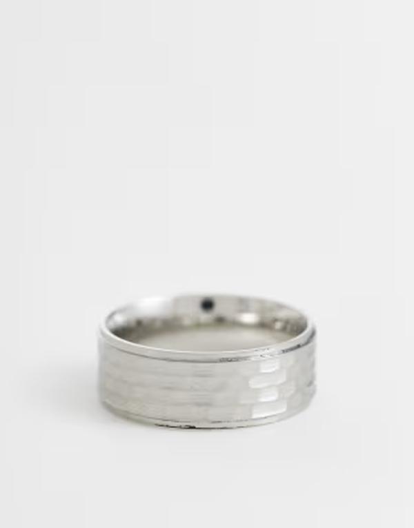 エイソス メンズ 佩び物 輪っか プルオーバー ASOS DESIGN waterproof stainlessteel textured plain band ring SILVER しろがね色
