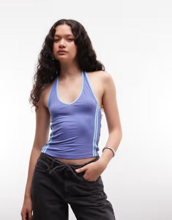コルージョン レディース トップス より良い ホルター COLLUSION sporty halter neck top stripes BLUE 青色