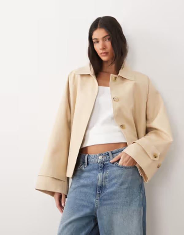 マンゴ レディース アウター 厚地の外套 綿織物 Mango 100% cotton shortrench coat BEIGE ベージュ