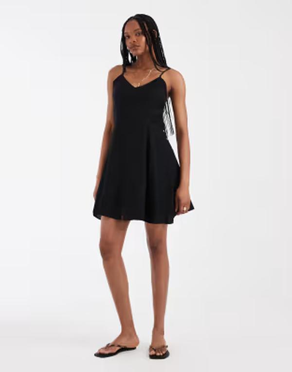 ベロモーダ レディース トップス ワンピース ミニ Vero Moda Tall button front camini skater dress Black ブラック｜ReVida 店