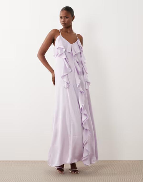 ヴェロモーダ レディース トップス 衣装 フラウンス midi Vero Moda camidi dress with ruffle trim detail インチ lilac Purple Heather ギョリュウモドキ