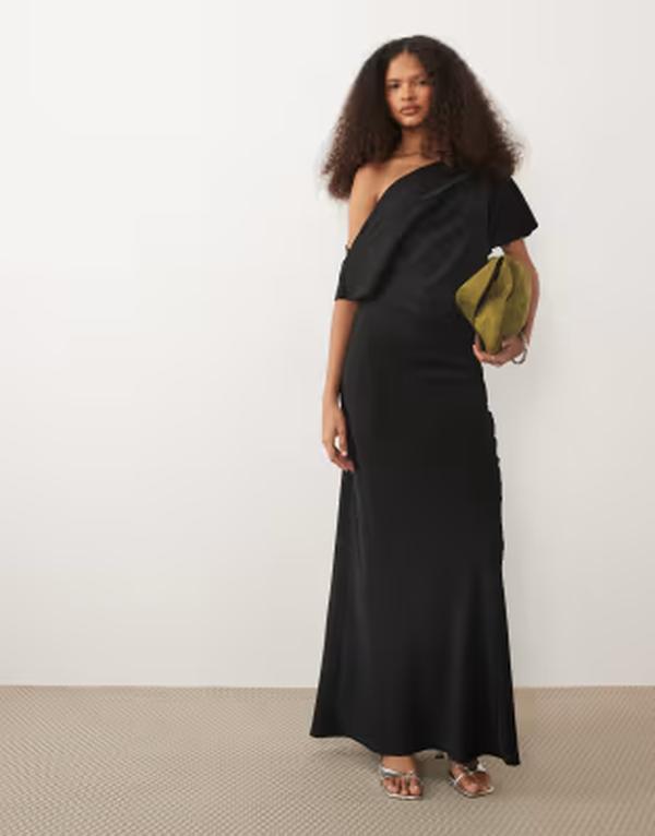エイソス レディース トップス 衣装 非対称 ドレープ マキシ ASOS DESIGN draped asymmetric neck maxi dress Black 黒いこと