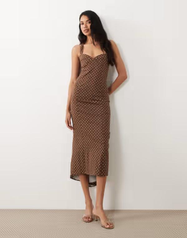 エイソス レディース トップス 衣装 点点 ホルター ASOS DESIGN fluted hem halter neck dress polka dots Brown polka dot 赤銅色