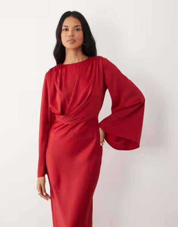 エイソス レディース トップス 衣装 ドレープ ASOS DESIGN flute sleeve drapedress RED 赤いこと