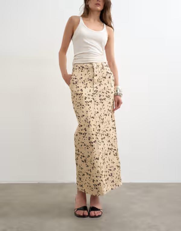 とっ始め販売店 レディース 下つ方スコート 刷り上げる ジーンズ マキシ Topshop denim column maxi skirt インチ deer print Deer print ジーンズ