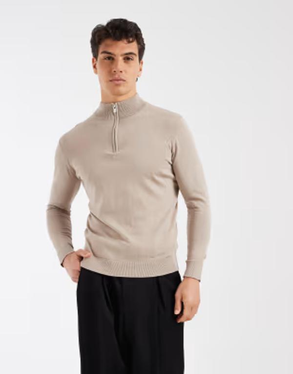 カポ メンズ アウター 編み物・スウェーター ハーフジップ 綿織物 CAPO egyptian cotton quarter zip sweater インチ oatmeal オートミール メンズファッション-トップス-ニット・セーター