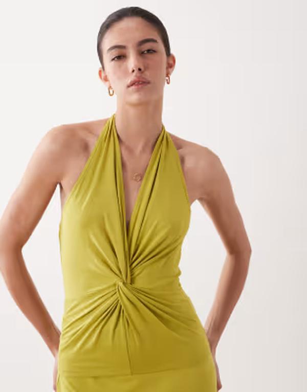 エイソス レディース トップス Tシャツ ホルター ASOS DESIGN modal twist detail halter top in chartreuse - part of a set Chartreuse シャルトリューズ｜ReVida 店 11,920円