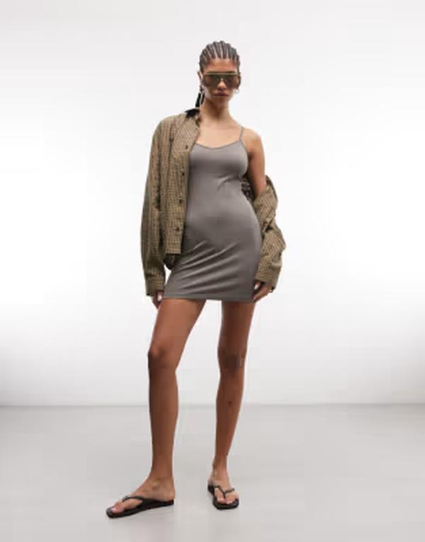 ウィークデイ レディース トップス ワンピース Vネック ミニ Weekday v neck camini dress Gray グレー｜ReVida 店