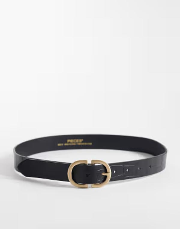 ピーシーズ レディース 添え物 三尺帯 PIECES goldouble buckle croc effect belt BLACK CROC 黒いこと