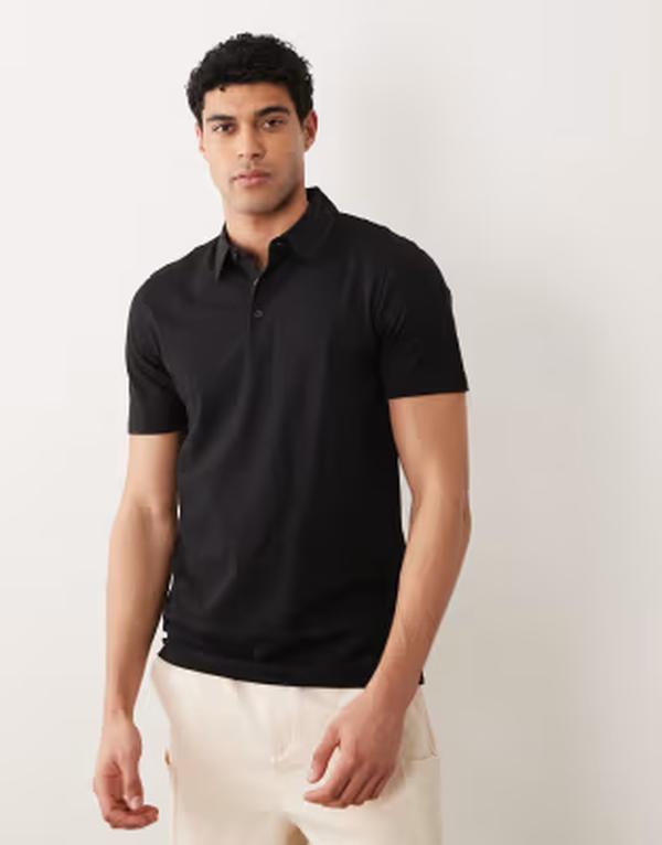 マンゴ メンズ トップス プルオーバー スポーツシャツ プルオーバー Mango short sleeve button up jersey polo top Black 黒いこと