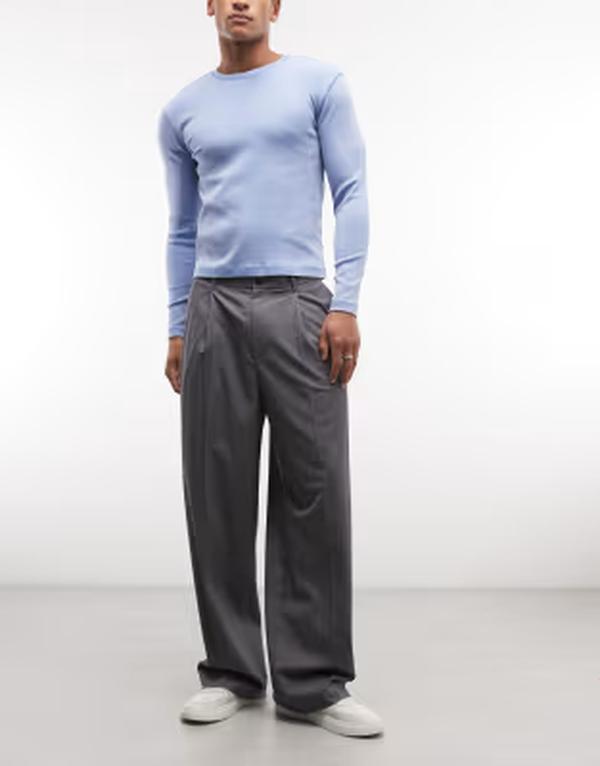 週日 メンズ ボトムス 心地好いズボン下 Weekday Uno loose fitailored pants melange Gray melange 薄墨色