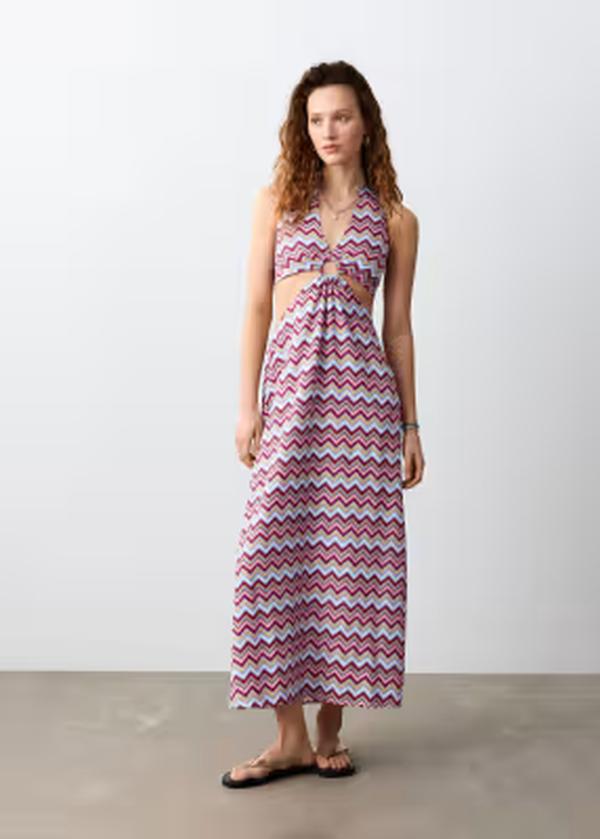マンゴ レディース トップス ワンピース カットアウト プリント Tシャツ マキシ ホルター Mango Teen halterneck cut-out maxi dress in zigzag print Multi マルチカラー|ReVida 店