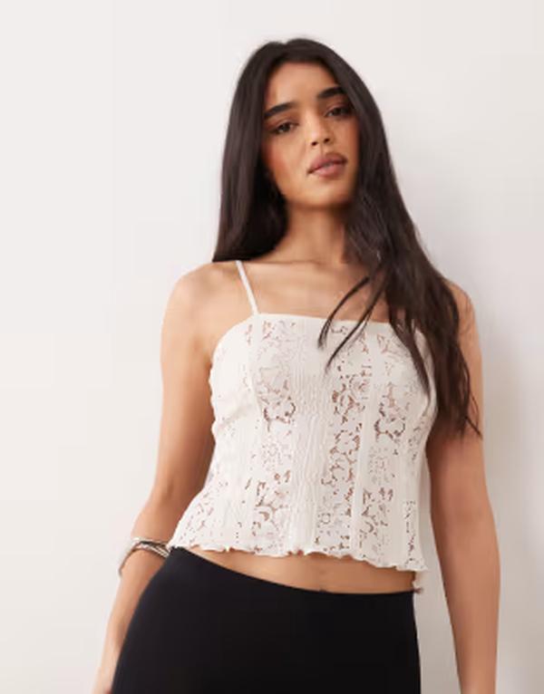 エイソス レディース トップス プルオーバー スピード競技 ASOS DESIGN lace cami top インチ cream 皮膚軟化剤
