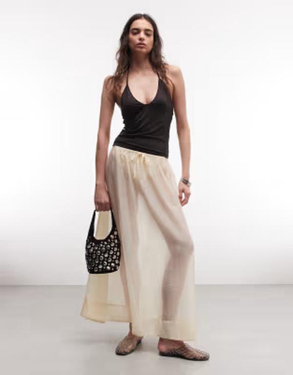 モンキ レディース ボトムスカート マキシ Monki full maxi skirt Off White オフホワイト｜ReVida 店