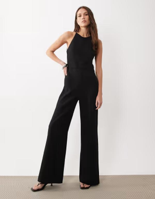 マンゴ レディース トップス 飛び降りる背広 後押し食い違い ホルター Mango halterneck backless jumpsuit Black 黒いこと