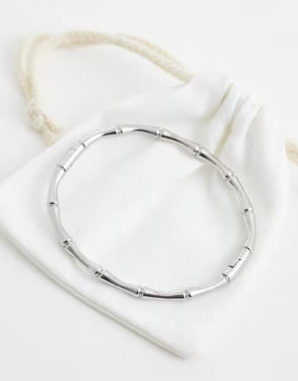 エイソス メンズ 佩び物 ブレスレット・バングル・アンクレット プルオーバー ASOS DESIGN waterproof stainlessteel bamboo cuff bracelet SILVER しろがね色