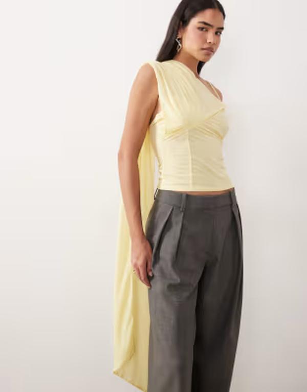 エイソス レディース トップス プルオーバー シフォン ASOS DESIGN stretchiffon scarf wrap top インチ lemon